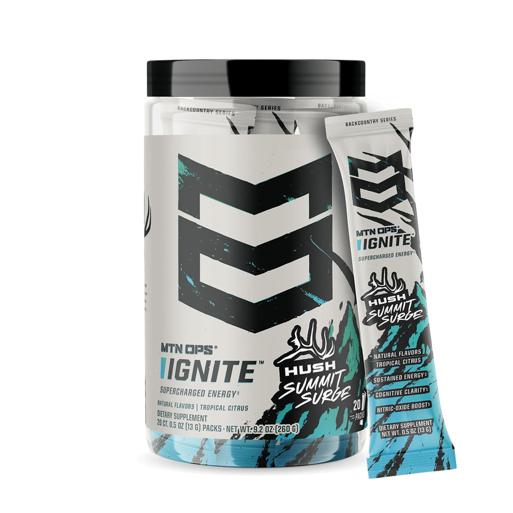 MTN OPS Ignite Trail Packs powder in pouch offering clean energy for long hikes.