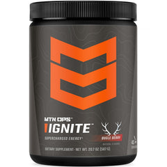 MTN OPS Ignite tub front view highlighting gluten-free energy and focus.