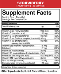 MTN OPS Multi-V bottle back showing ingredients and nutrition facts
