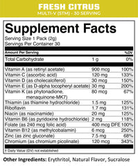 Close-up of MTN OPS Multi-V label and ingredients