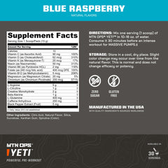 MTN OPS YETI scoop closeup reveals powder texture for easy pre-workout mixing