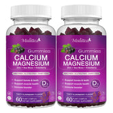 Mulittea Calcium Magnesium Zinc Gummies bottle close-up; tasty chewable for bone support and relaxation.