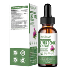 Mulittea Liver Health Drops bottle promoting liver support and detox potential
