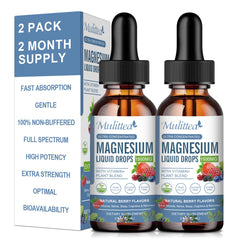 Mulittea magnesium glycinate liquid drops bottle close-up showing calm support and sleep quality