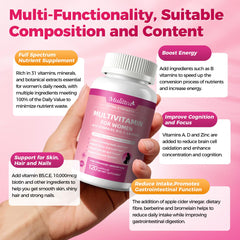Mulittea Women Multivitamin label ingredients featuring zinc and biotin