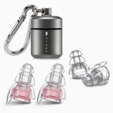 Mumba high-fidelity earplugs packaging in a metal case for on-the-go protection.