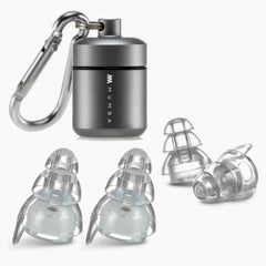 Mumba high-fidelity earplugs with a 24dB filter for pearl-white concert protection.