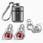 Mumba high fidelity earplugs packaging in wine red offers portable hearing protection