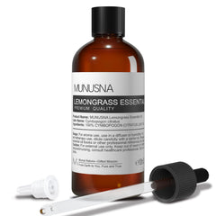 MUNUSNA lemongrass oil bottle close-up for diffuser use and fresh spaces