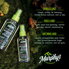 Murphy's Naturals lemon eucalyptus spray on outdoor gear deters pests during hikes.