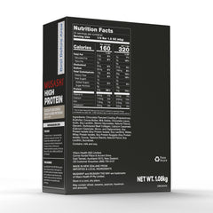 MUSASHI cookies-cream nutrition panel highlights 45 g protein and 2 g sugar.