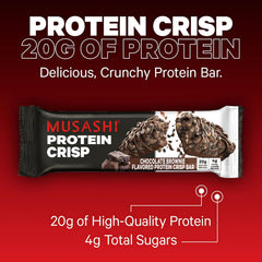 MUSASHI Protein Crisp Bar chocolate brownie closeup texture emphasizes crispy bite