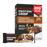 MUSASHI Protein Crisp Bar chocolate peanut close-up, a high-protein post-workout snack.