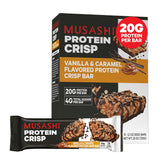 Musashi Protein Crisp Bar Vanilla Caramel pack, convenient post-workout snack.