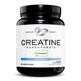 Muscle Feast Creapure creatine powder bottle on shelf for clean supplementation