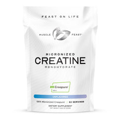 Muscle Feast Creapure micronized bottle highlights German purity for clean workouts.