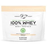 Muscle Feast Vanilla whey protein powder tub for a smooth post-workout shake.