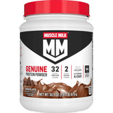 Muscle Milk Genuine Protein Powder chocolate canister for post-workout recovery and muscle support.