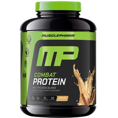 MusclePharm Combat Horchata tub shows five protein sources for balanced amino acids.