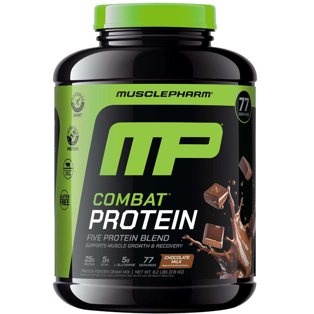 MusclePharm Combat Protein Powder chocolate milk tub supports post-workout protein intake