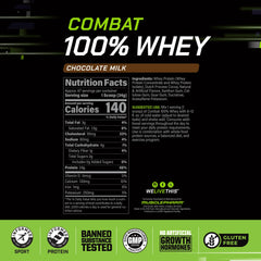 MusclePharm Combat whey shake in glass with rich chocolate flavor