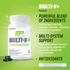 MusclePharm Essentials Multi-V+ capsules support daily energy and recovery.
