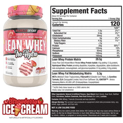 Musclesport Lean Whey Revolution strawberry pour into glass highlights a low-calorie shake option.