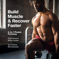 Nutrition panel shows 30g protein per serving and 3g creatine.