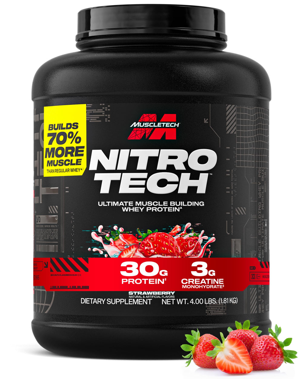 MuscleTech Nitro-Tech strawberry tub offers a lean protein option for athletes.