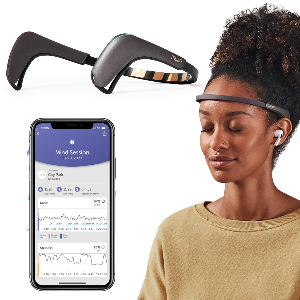 MUSE 2 brain sensing headband close-up showing sensors for real-time feedback