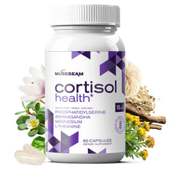 MuseBeam Cortisol Detox bottle with label illustrating stress support.