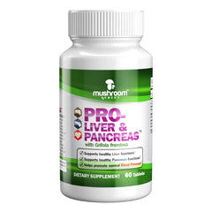 Mushroom Remedy PRO-Liver & Pancreas bottle shows vegan, non-GMO packaging for liver support