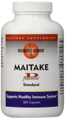 Mushroom Wisdom Maitake D-Fraction 360 capsules bottle, potential immune support.