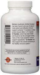 Mushroom Wisdom Maitake D-Fraction label close-up highlighting brand and product name.