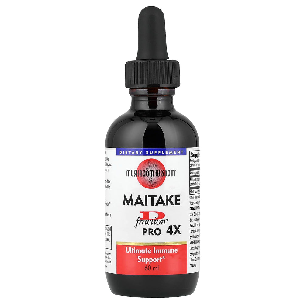 Mushroom Wisdom Maitake D Fraction Pro 4X bottle for convenient daily tincture use.
