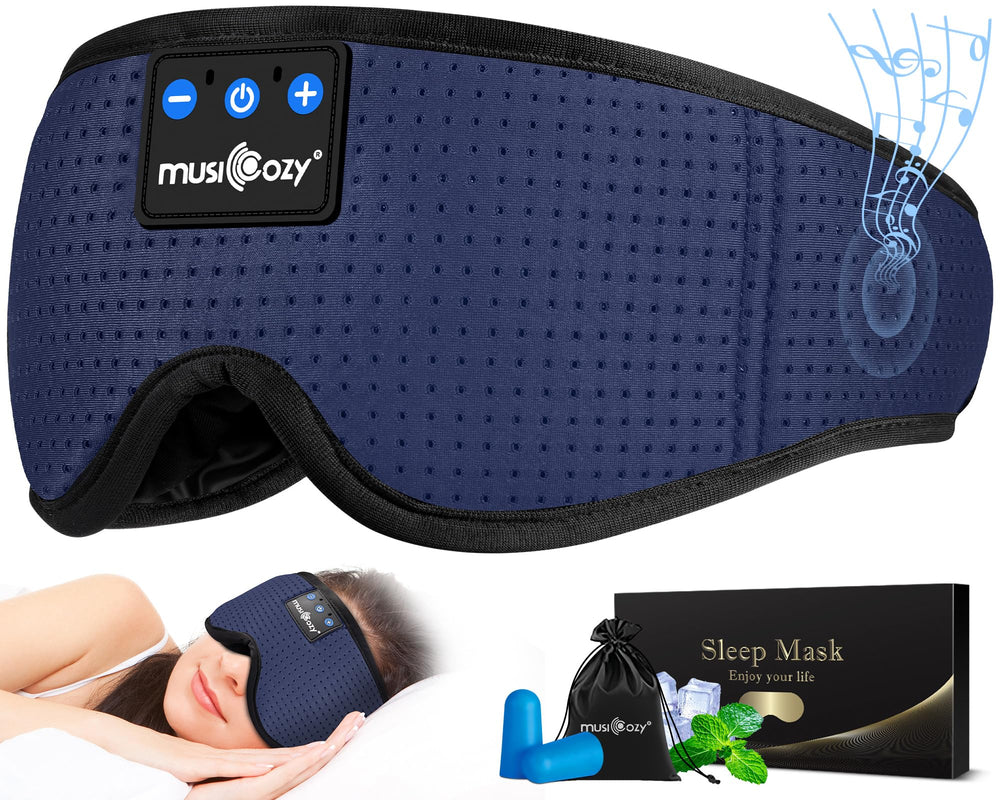 MUSICOZY Sleep Headband Navy blocks light for deep relaxation.