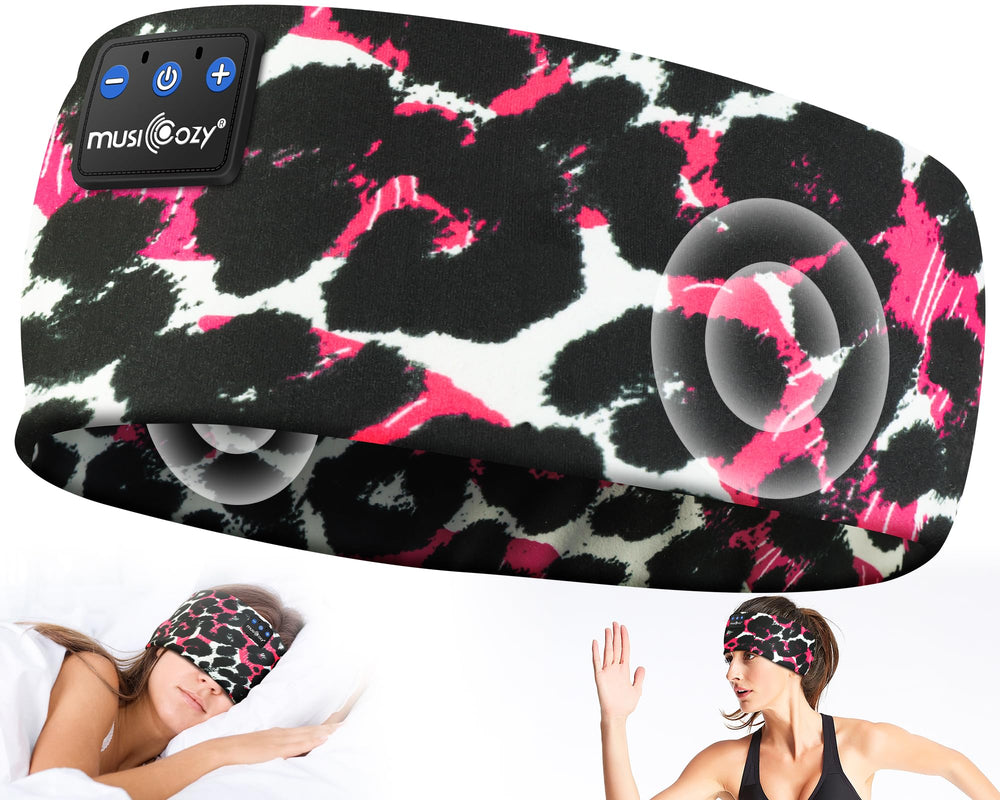 MUSICOZY Sleep Headphones Headband in black-red lip for comfortable sleep and workouts