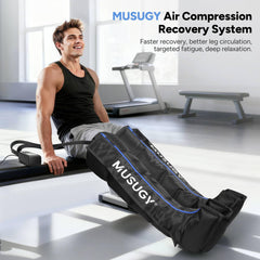 Musugy leg compression boots in use show comfortable wrap and support