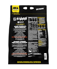 Mutant Mass weight gainer serving with scoop highlighting calories and protein