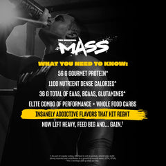 Mutant Mass whey protein blend label highlights composition