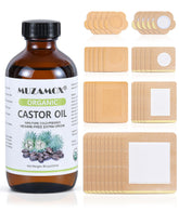 MUZAMOX castor oil patches set for mess-free application and secure wear.