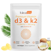 MXCZBSM Vitamin D3 K2 softgel front label shows 10000 IU D3 and 200 mcg K2 for calcium balance