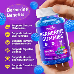 Mxq Lk Berberine Gummies ingredients panel featuring cinnamon and milk thistle.