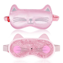 Set de mascaras ojos My Novel Things con gato rosa para descanso.
