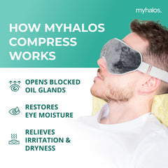 MyHalos eye mask adjustable strap keeps it securely in place during use.