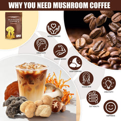 MYKORA Mushroom Coffee being dispensed into a mug for quick brew.
