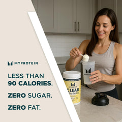 Myprotein Clear Whey Isolate Peach Mango glass with a juicy protein drink
