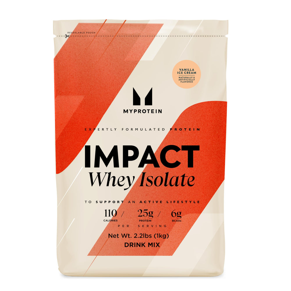Myprotein Impact Whey Isolate Vanilla powder close-up for post-workout recovery