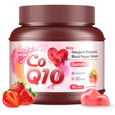 Myrtaverde CoQ10 gummies bottle with strawberry flavor for daily energy and antioxidant benefits