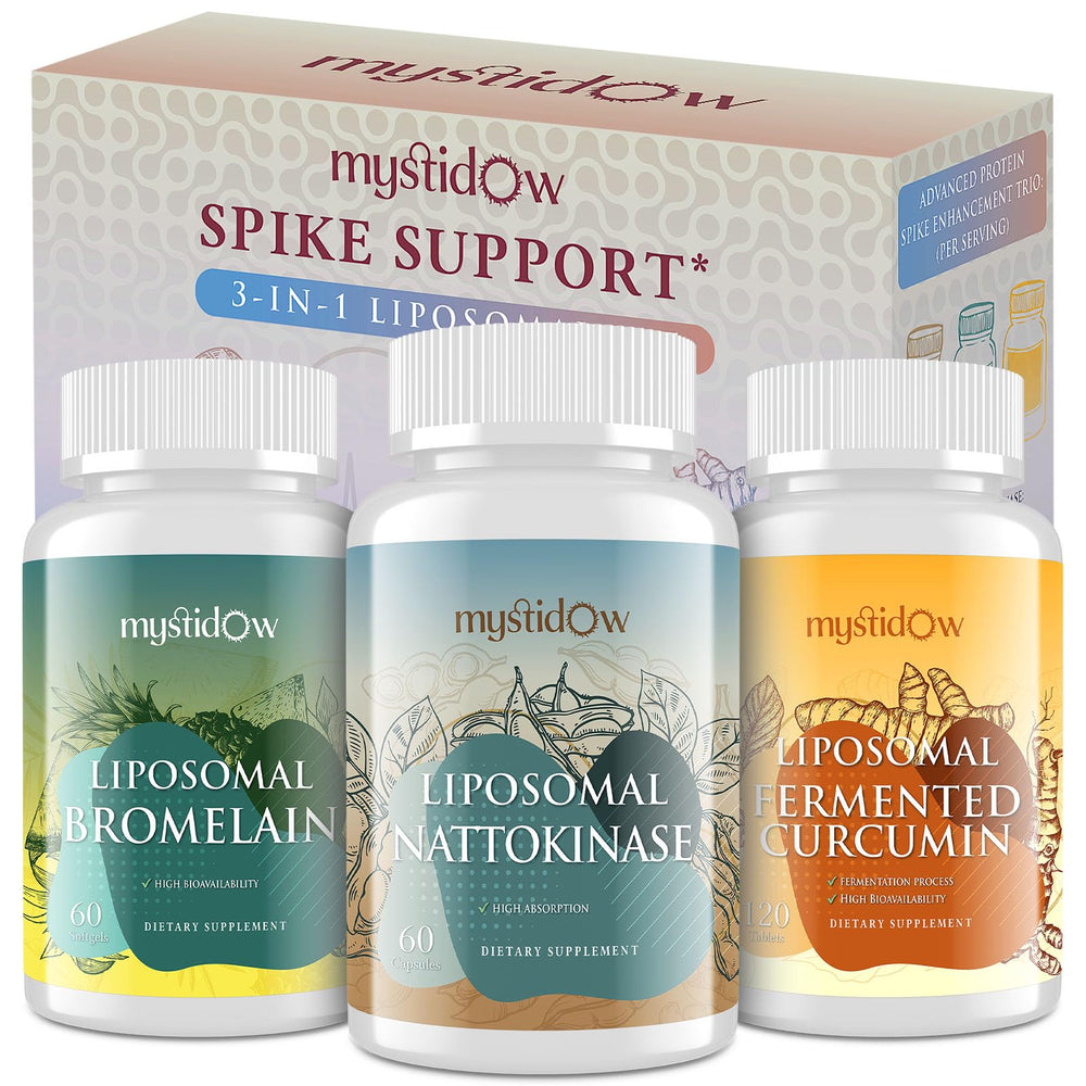 Mystidow Spike Support Trio bottle front view showcases liposome absorption benefits.